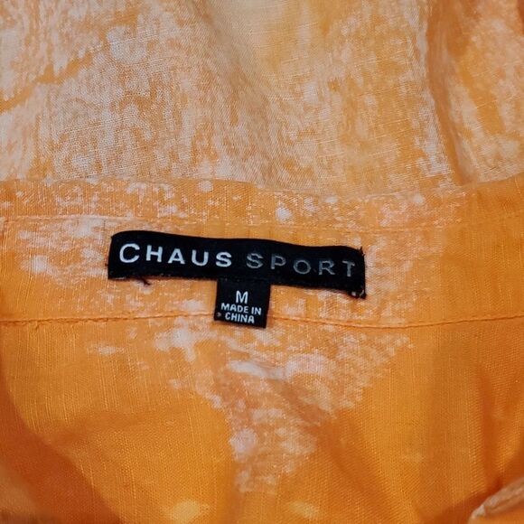 Chaus Sport Orange Tie-Dye Bleached Button Up Linen Blend Blouse Sz Med M - Picture 7 of 8